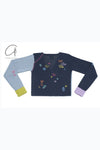 YANYAN KNITS V-neck embroidered colorblock knitted cardigan YYK-YYW23-124-LAN blue YYW23-1241